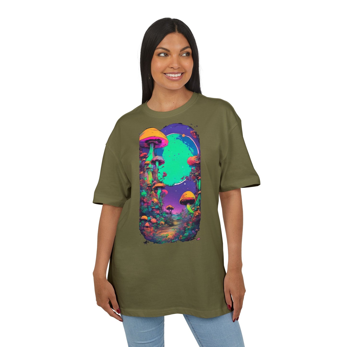 Psychedelic Mushroom Oversize Tee, Unisex Heavyweight Shirt, Bohemian Fashion, Festival Wear, Nature Lover Gift