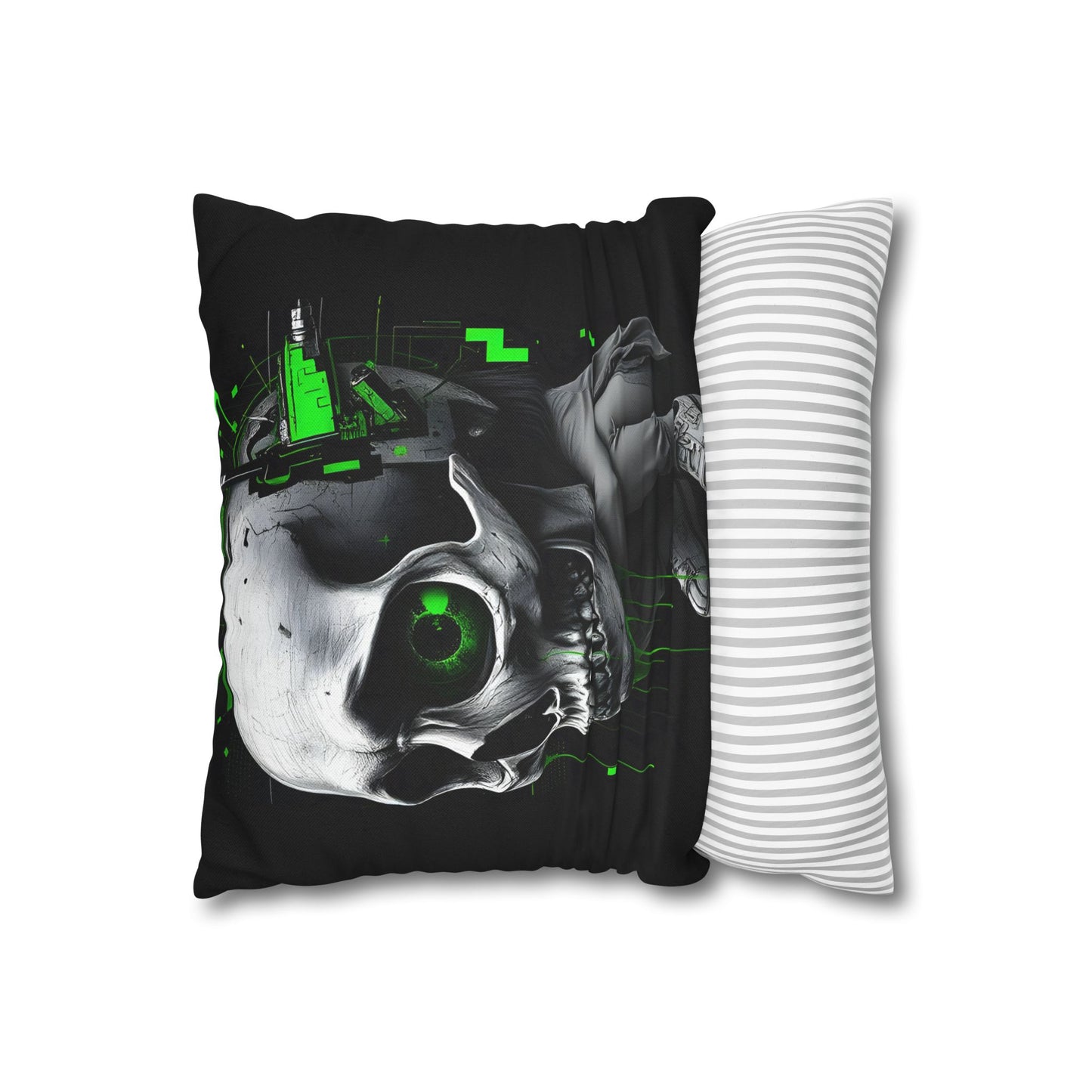 Edgy Skull Pillowcase | Gaming Decor, Modern Home Accent, Halloween Gift, Unique Couch Pillow, Cyberpunk Style