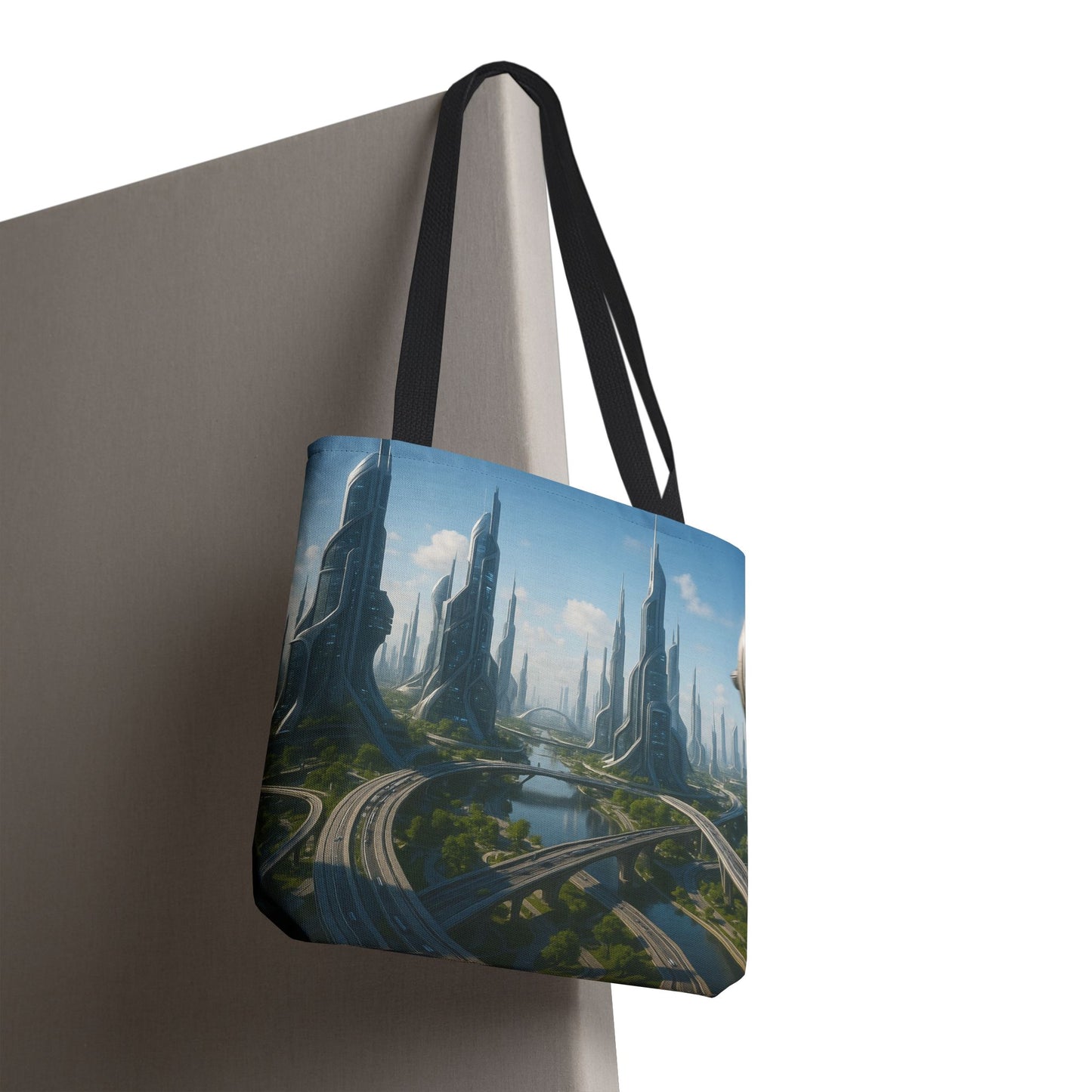 Futuristic Cityscape Tote Bag, Eco-Friendly Bag, Art Print Tote, Unique Shoulder Bag, Travel Tote, Stylish Shopping Bag, Gift for Her
