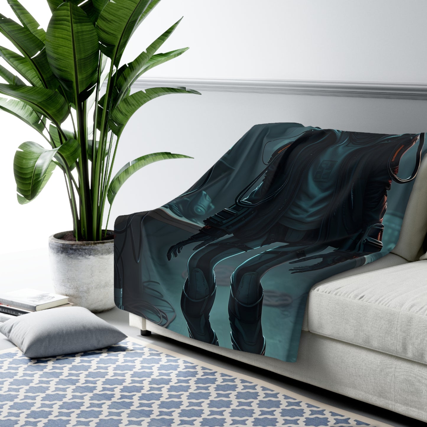 Futuristic Sherpa Fleece Blanket with Cyberpunk Design