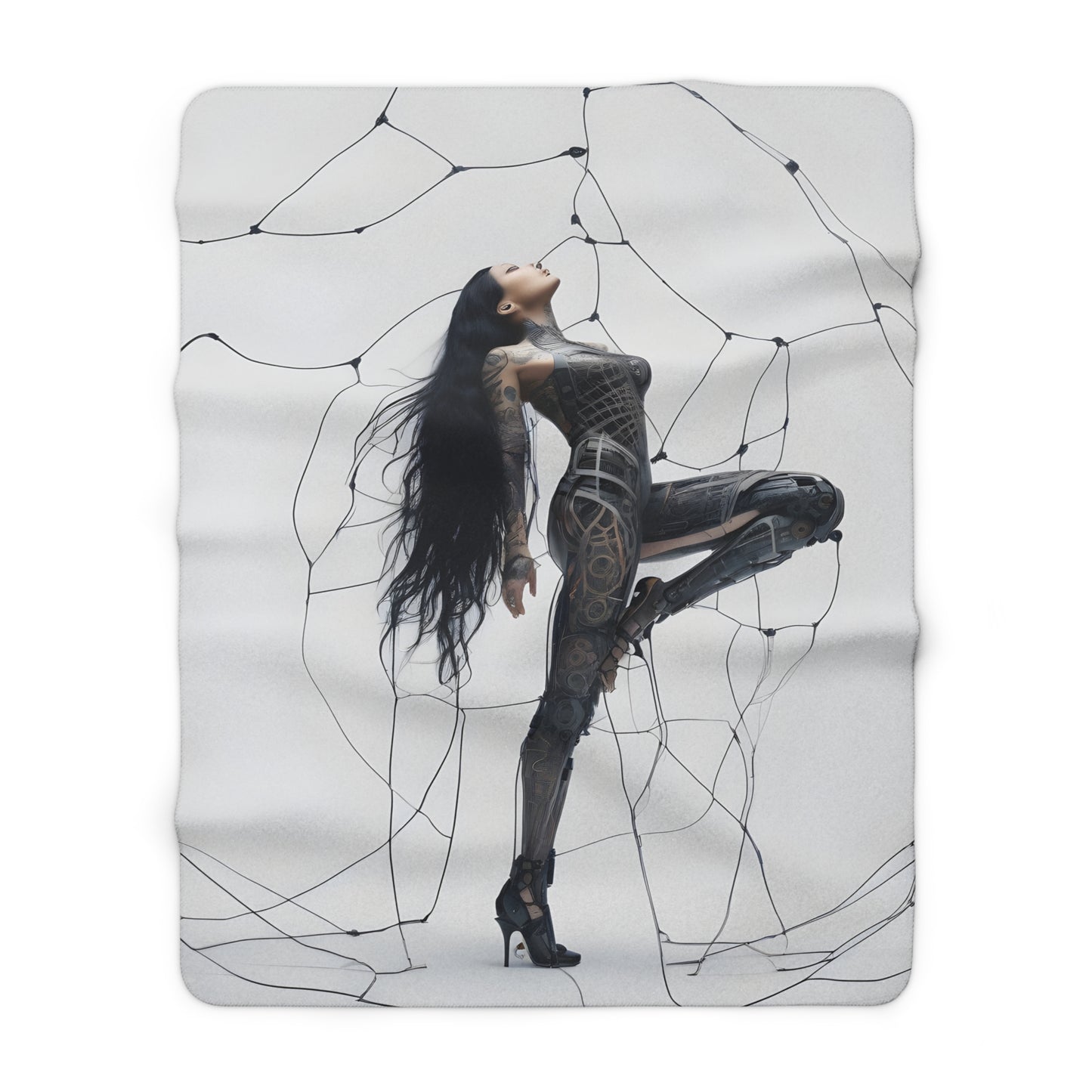 Sherpa Fleece Blanket with Futuristic Cyber Design