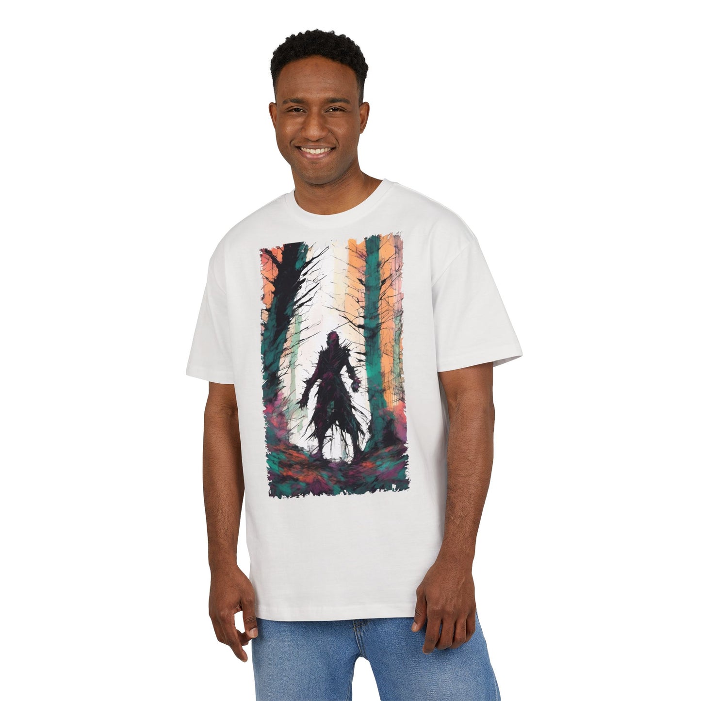 Artistic Oversized Tee - Forest Silhouette Design, Casual Unisex Fashion, Perfect for Nature Lovers, Gift for Friends, Relaxed Everyday Wear