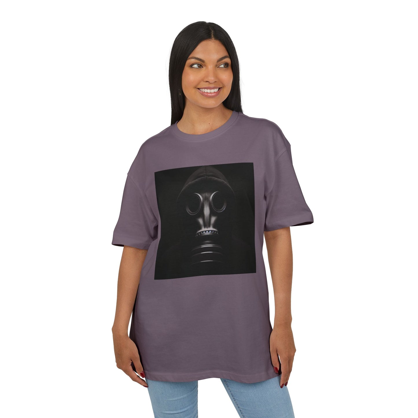 Unisex Heavy Oversize Tee with Bold Gas Mask Design, Streetwear, Artistic Tee, Gift for Trendsetters, Casual Wear, Grunge Fashion