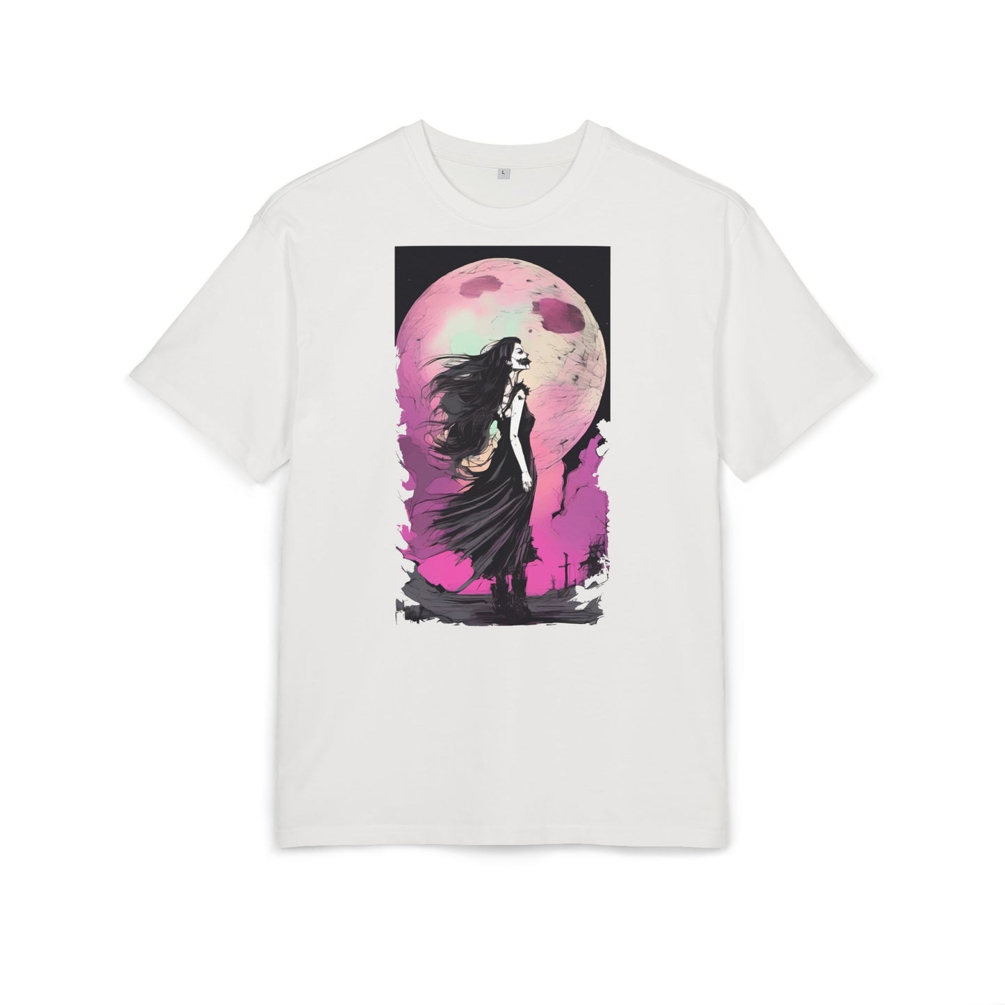 Unisex Heavy Oversize Tee with Moonlit Design, Graphic Tee for Night Lovers, Alternative Fashion, Halloween Shirt, Gift for Her