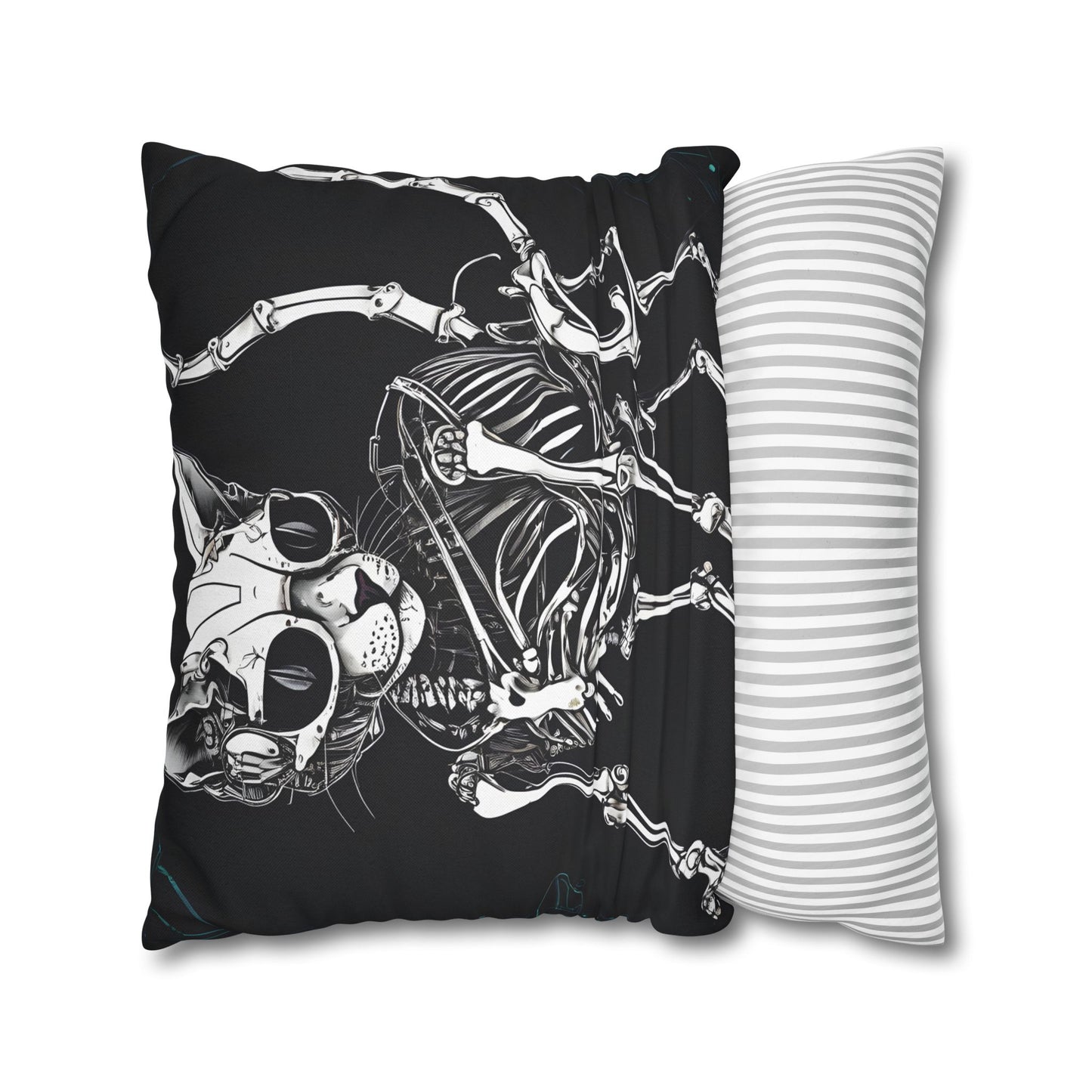 Square Pillowcase with Edgy Skeleton Cat Design