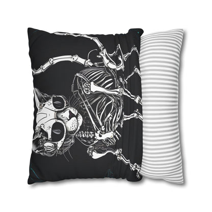 Square Pillowcase with Edgy Skeleton Cat Design