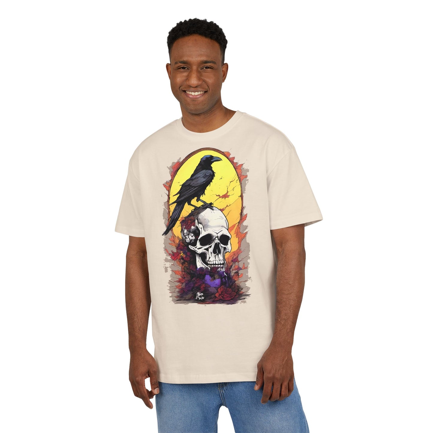Gothic Raven & Skull Tee, Unisex Oversized Shirt, Edgy Halloween Fashion, Alternative Streetwear, Unique Graphic Tee, Perfect Gift