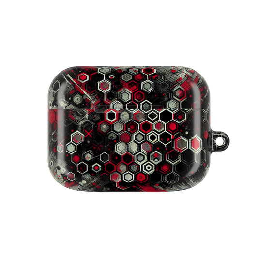 Hexagonal Red & Black AirPod Case | Trendy Tech Accessory, Unique Gifts for Music Lovers, Stylish Earbud Protection