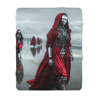 Futuristic Robotic Sherpa Fleece Blanket - Cozy Art for Home Decor