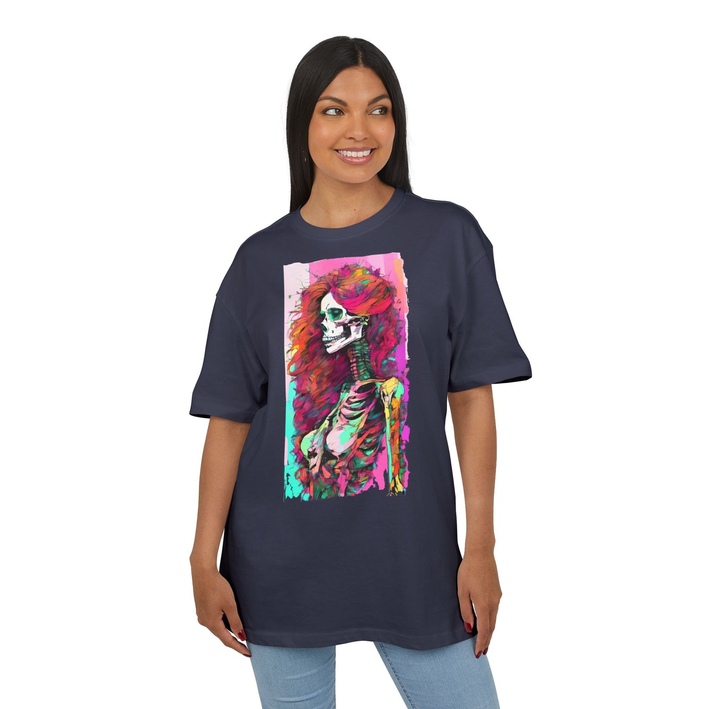 Vibrant Skeleton Art Unisex Heavy Oversize Tee, Halloween Shirt, Statement Tee, Graphic Tee, Casual Wear, Gift