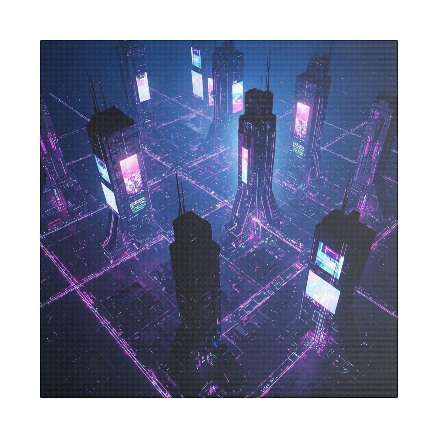 Futuristic Art Canvas, Urban Wall Decor, Retro Digital Print, Cyberpunk Artwork, Modern Home Aesthetic