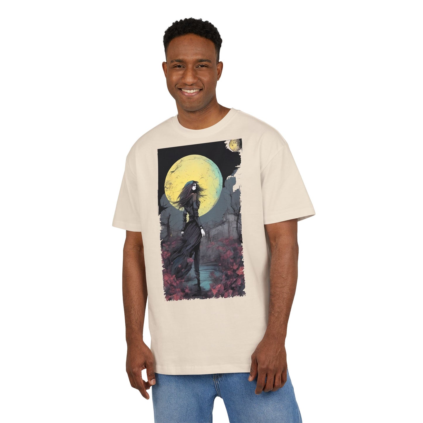 Moonlit Witch Oversize Tee, Cozy Casual Wear, Halloween Outfit, Gothic Style, Gift for Her, Everyday Fashion