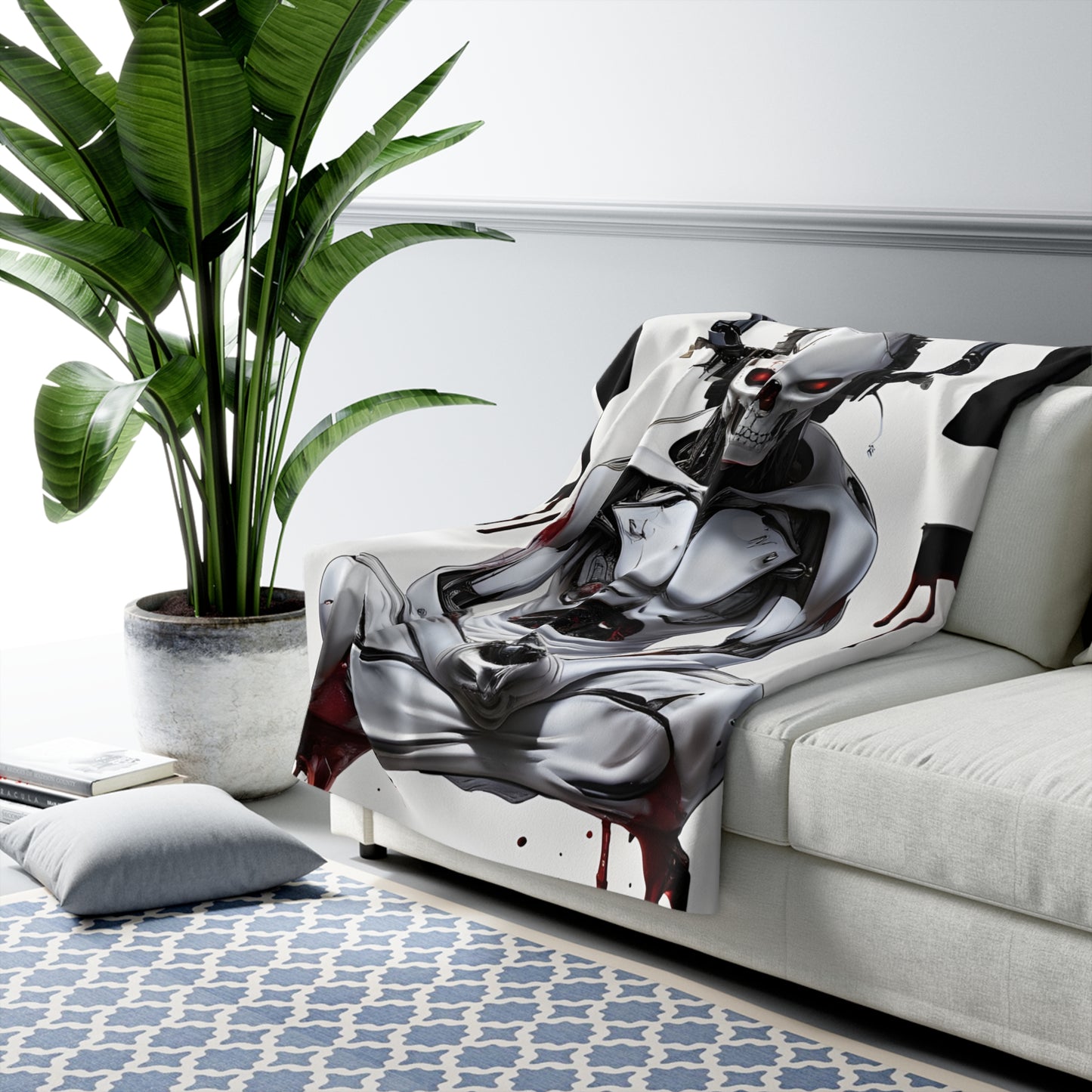 Sherpa Fleece Blanket with Futuristic Cyber Design