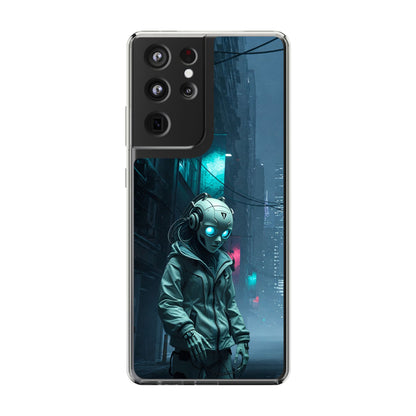 Futuristic Clear Phone Case with Neon City Design