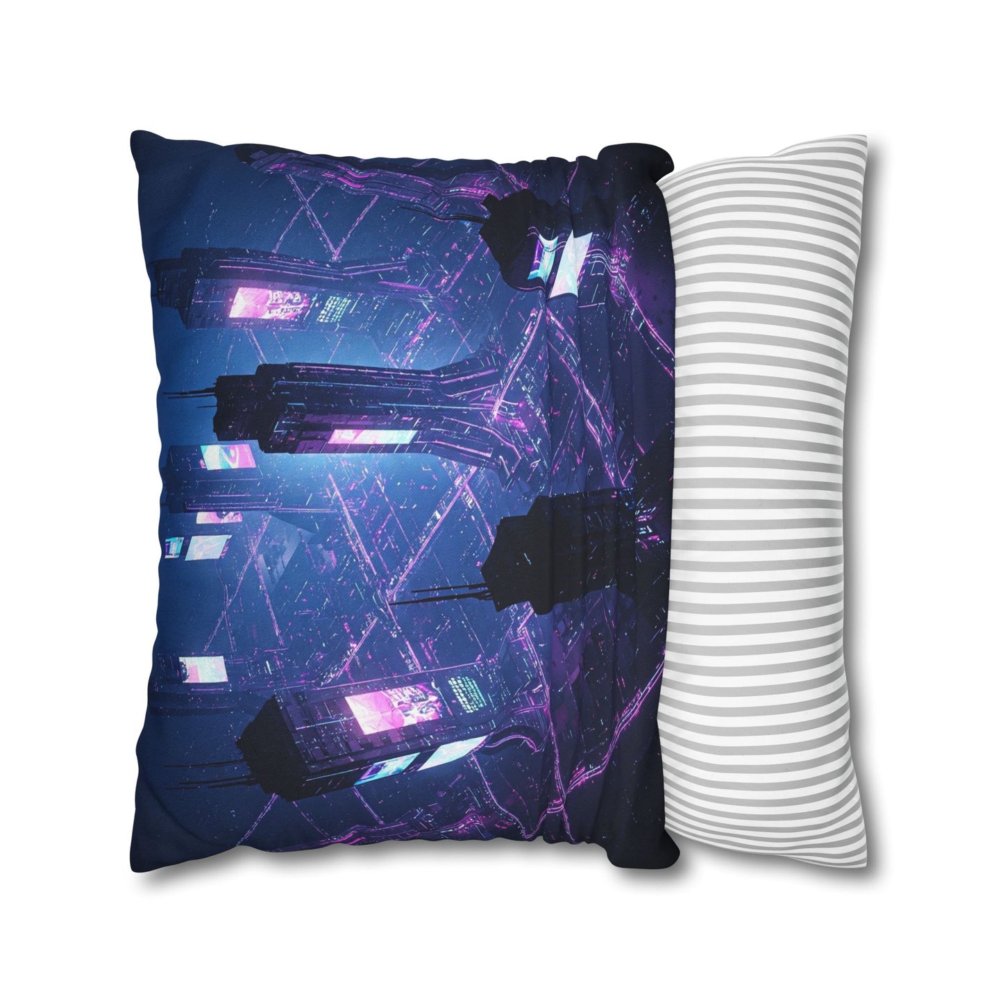 Futuristic Cityscape Pillowcase, Home Decor, Throw Pillow Cover, Gift for Gamers, Cyberpunk Vibe, Modern Bedroom Accent