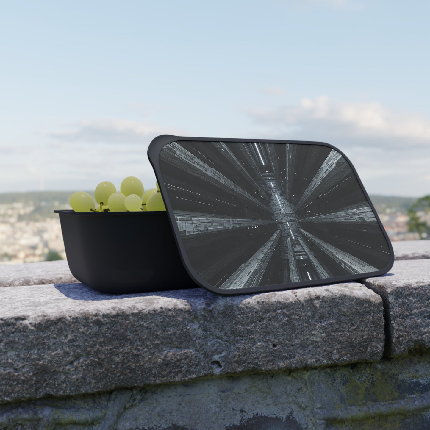 Futuristic Bento Box with Utensils | Stylish Meal Prep Container | Geometric Food Storage | Perfect Gift for Sci-Fi Lovers, Lunchbox