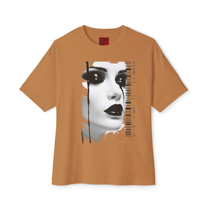 Chic Art Print Boxy Tee, Oversized Graphic T-Shirt, Fashionable Streetwear Top, Unique Women’s Cotton Tee, Casual Everyday Wear
