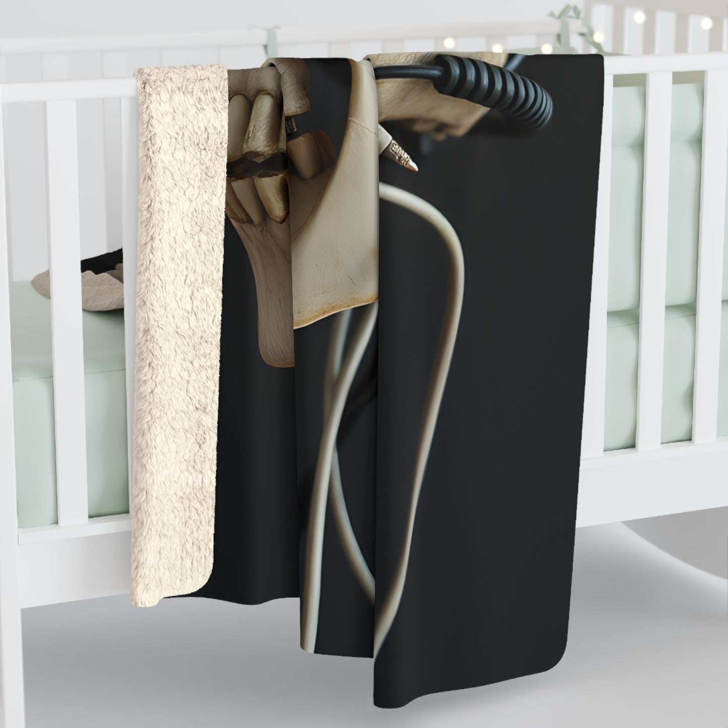 Sherpa Fleece Blanket with Futuristic Cyber Skull Design