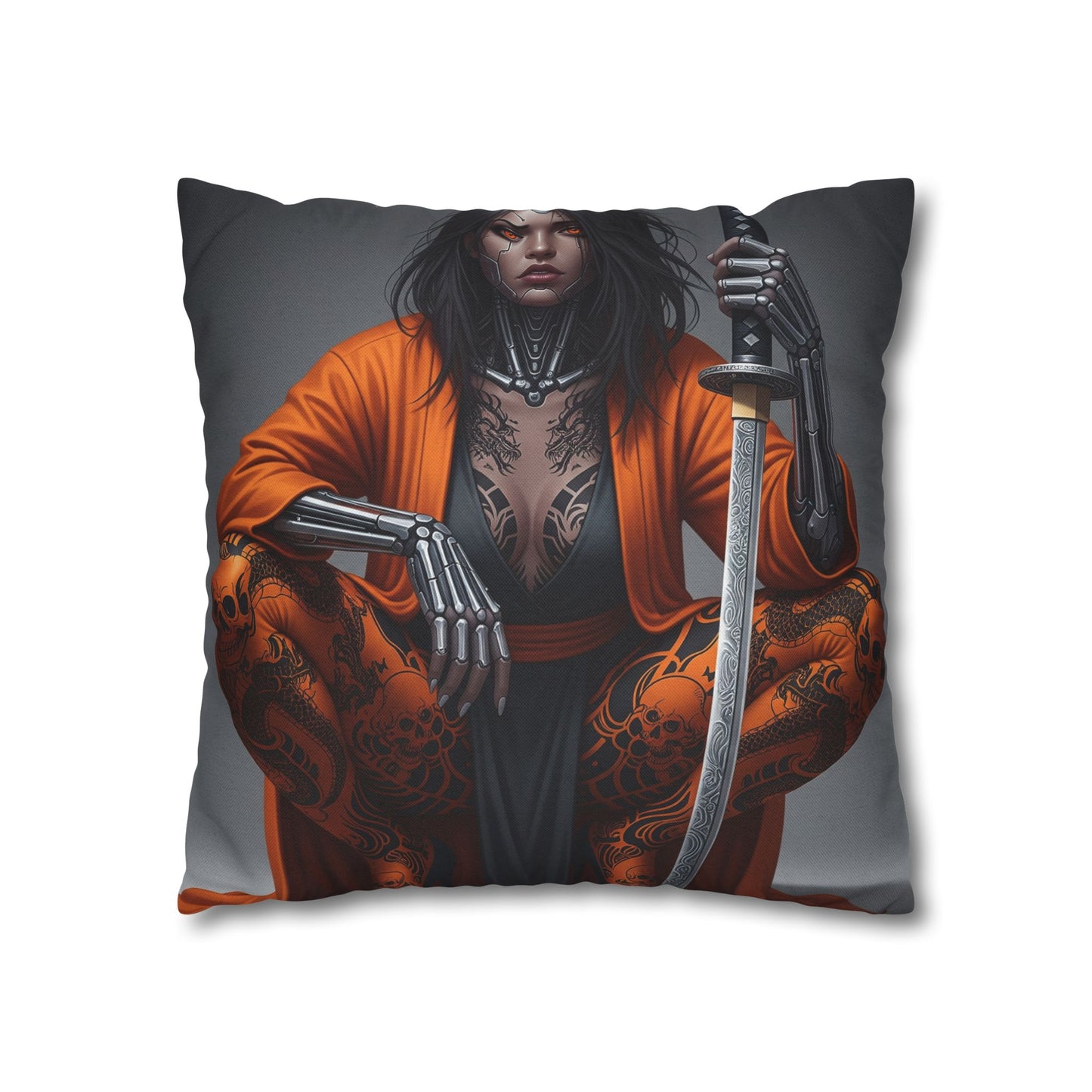 Fierce Warrior Design Pillowcase, Unique Home Decor, Boho Accent Pillow, Anime Art, Gift for Her, Cosplay Lovers