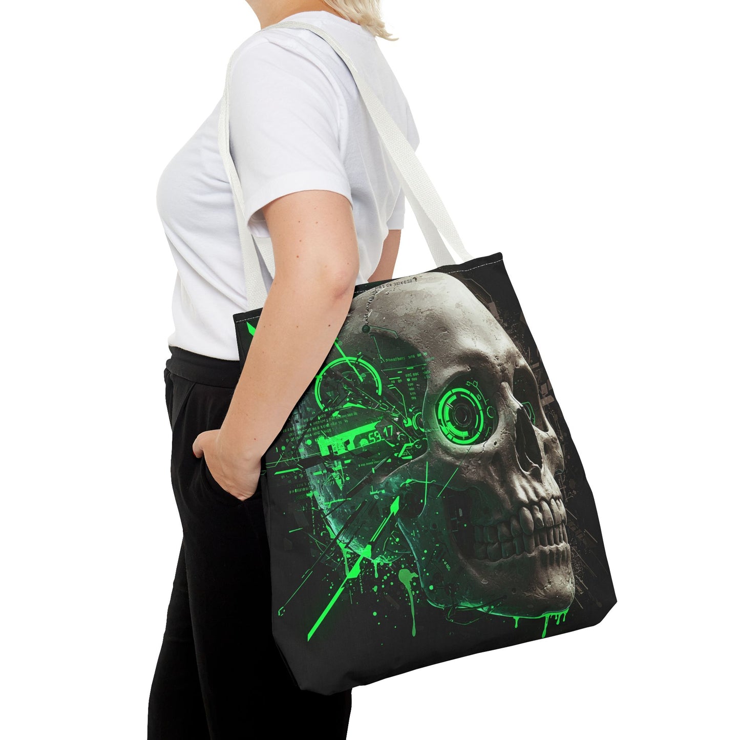 Gothic Skull Tote Bag, AOP Eco-Friendly Reusable Shopper, Dark Aesthetic Gift, Halloween, Cyberpunk Accessories, Stylish Everyday Carry