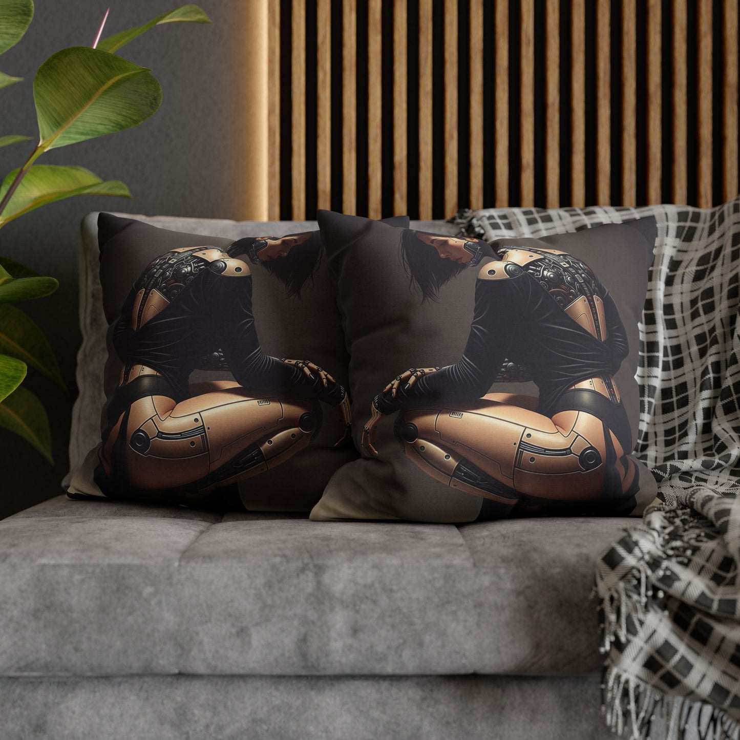 Futuristic Robot Art Pillowcase, Decorative Throw Pillow, Modern Home Decor, Gift for Tech Lovers, Cyberpunk Cushion Cover