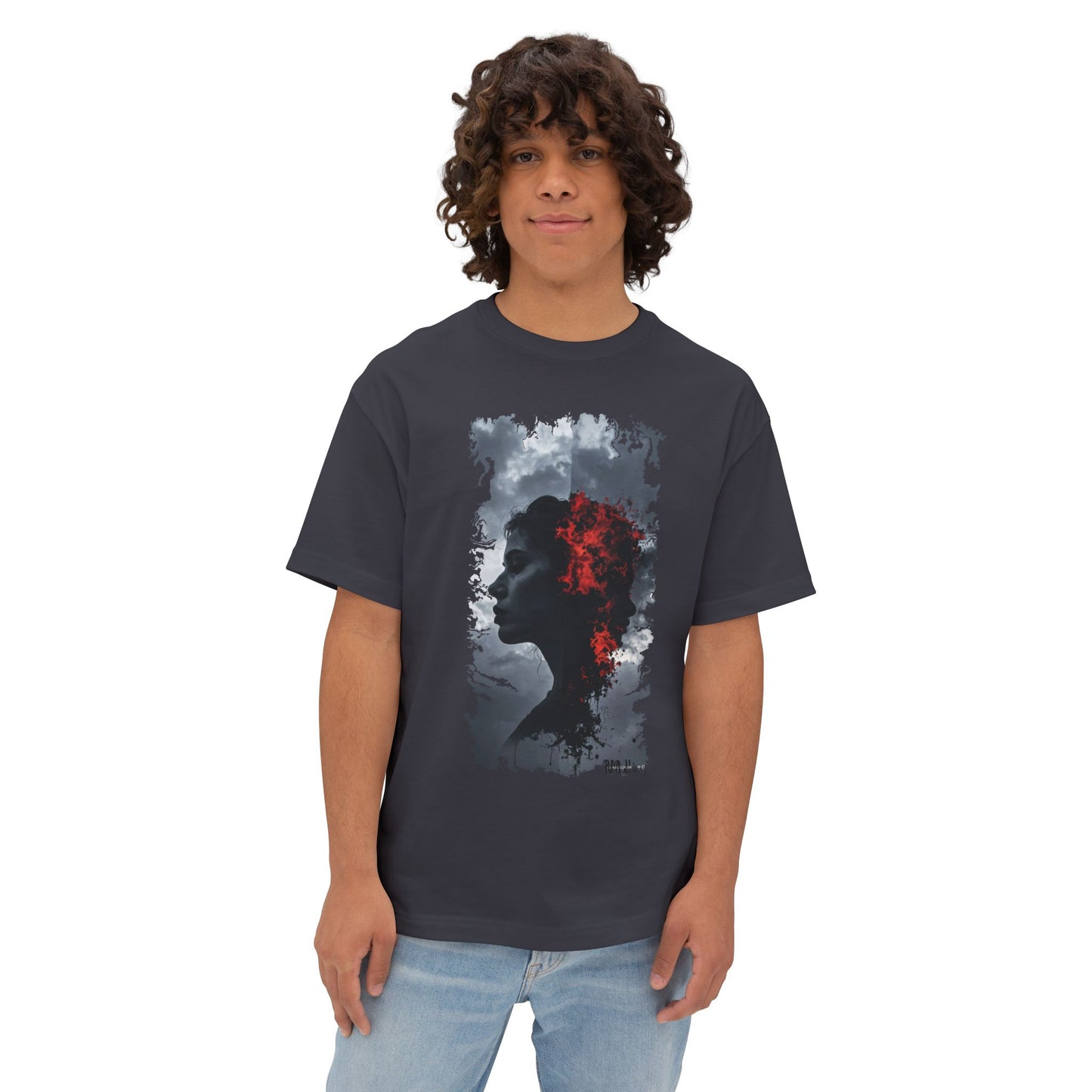 Stylish Oversized Boxy Tee with Artistic Profile Design, Casual Streetwear, Graphic T-shirt, Gift for Art Lovers, Everyday Comfort