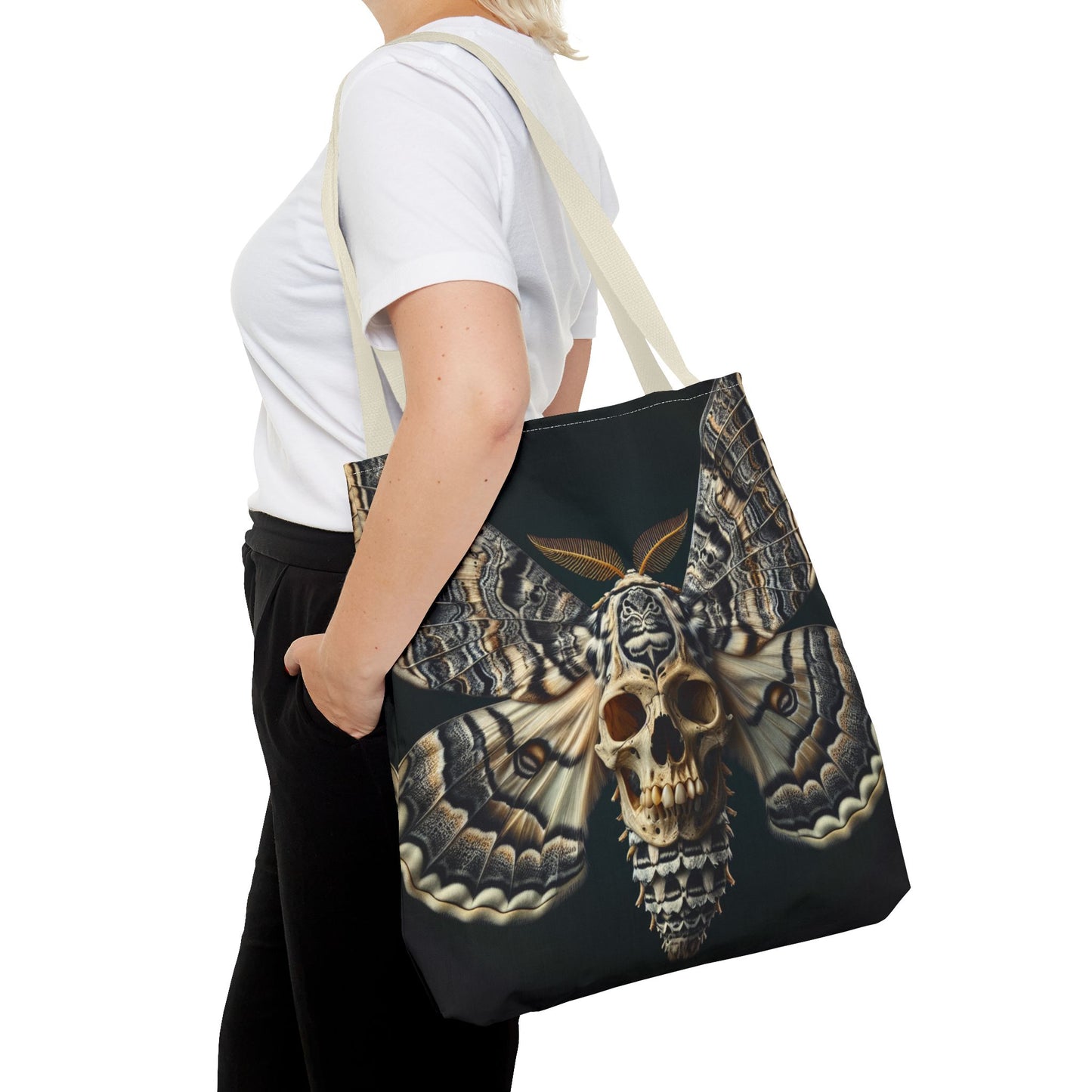 Gothic Skull Moth Tote Bag, Edgy Eco-Friendly Tote, Artsy Shopping Bag, Unique Gift for Halloween, Boho Tote for Nature Lovers