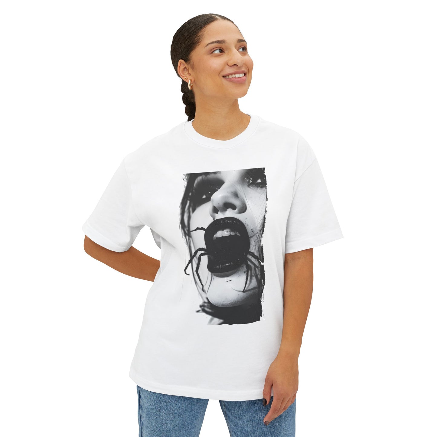 Spooky Spider Graphic Tee, Unisex Oversized Black Widow Shirt, Halloween Apparel, Creepy Casual Wear, Unique Gift Idea