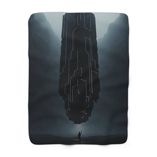 Cosmic Sherpa Fleece Blanket - Futuristic Design for Home Comfort