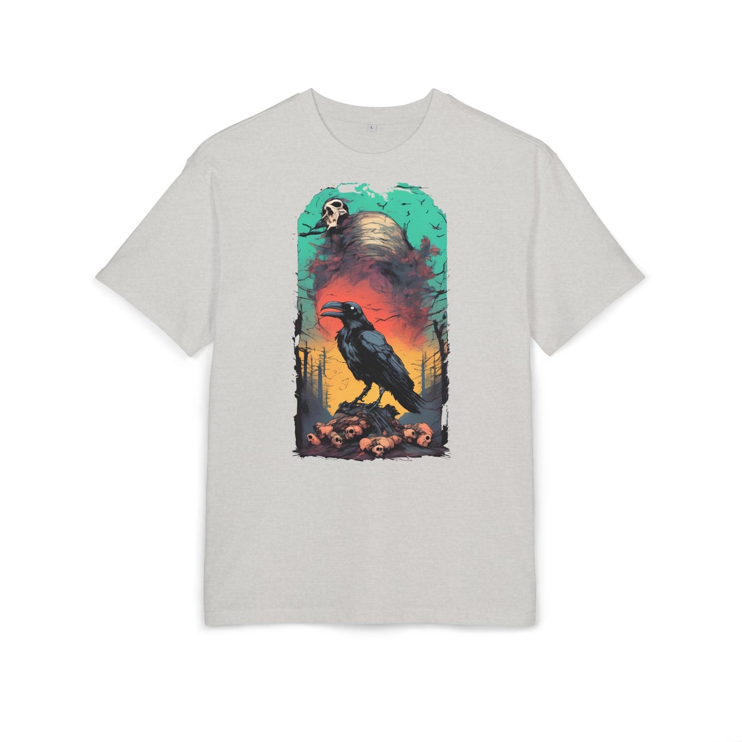 Mystical Raven Oversize Tee: Boho Style, Unisex Graphic T-Shirt for Nature Lovers, Festival Wear, Halloween, Gift Ideas