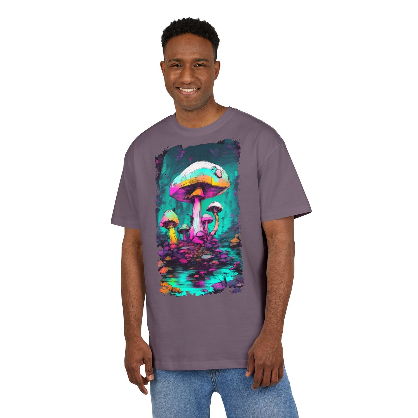 Psychedelic Mushroom Unisex Oversized Tee, Retro Graphic T-Shirt, Festival Wear, Street Style, Unique Gift for Nature Lovers