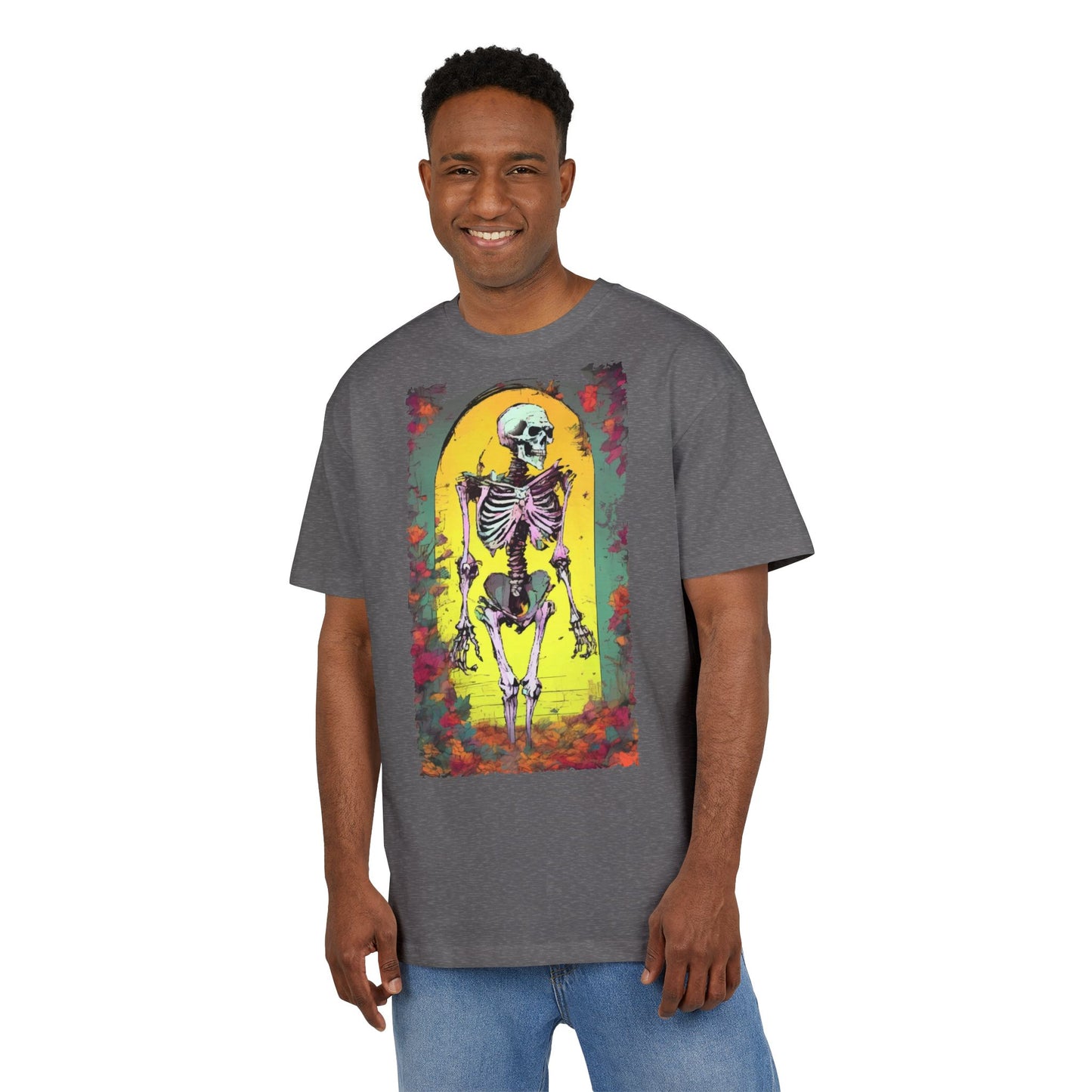 Skeleton Graphic Oversize Tee - Unisex Halloween Shirt, Comfortable Casual Wear, Spooky Vibes, Perfect for Parties and Everyday