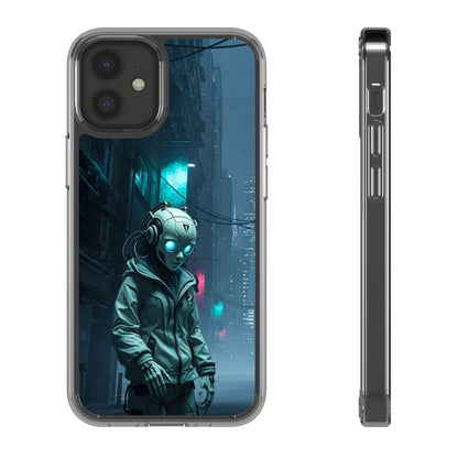 Futuristic Clear Phone Case with Neon City Design
