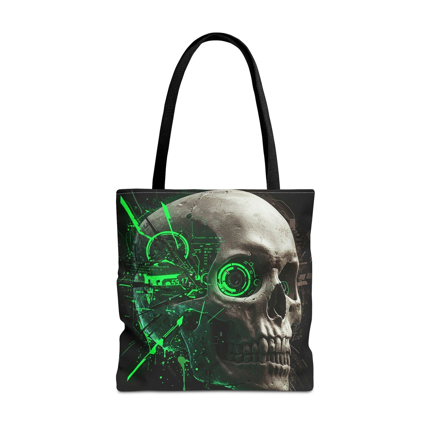 Gothic Skull Tote Bag, AOP Eco-Friendly Reusable Shopper, Dark Aesthetic Gift, Halloween, Cyberpunk Accessories, Stylish Everyday Carry
