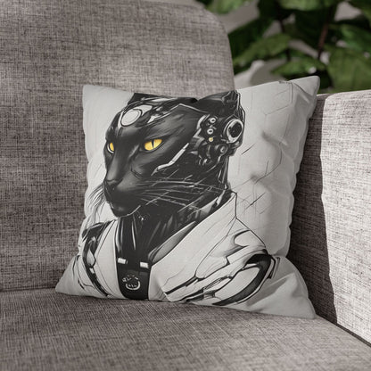 Square Pillowcase with Edgy Futuristic Cat Design