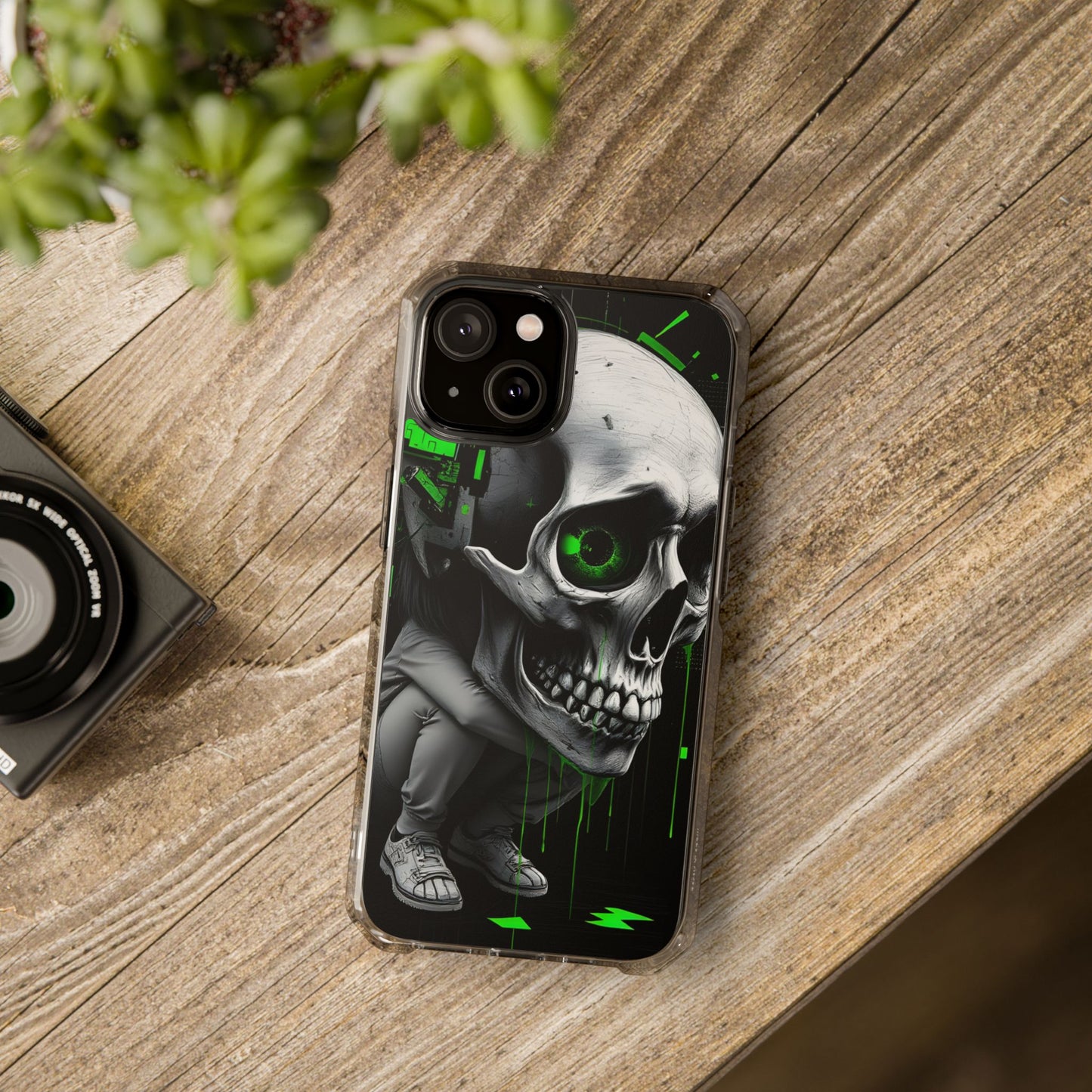 Edgy Skull Phone Case - Magnetic Clear Impact Cases, Unique Phone Cover, Goth Accessory, Halloween Gift, Stylish Tech Protection