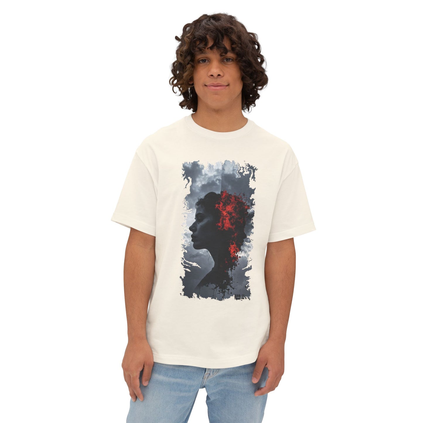 Stylish Oversized Boxy Tee with Artistic Profile Design, Casual Streetwear, Graphic T-shirt, Gift for Art Lovers, Everyday Comfort