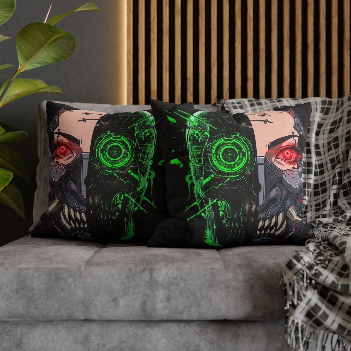 Futuristic Cyborg Pillowcase, Decorative Pillow Cover, Cyberpunk Home Decor, Gift for Sci-Fi Lovers, Gaming Room Accessory