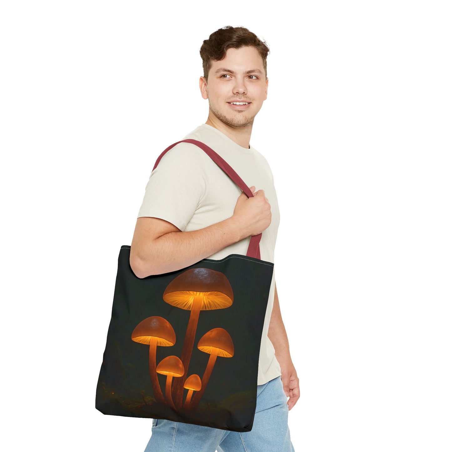Illuminating Mushroom Tote Bag, Eco-Friendly Grocery Bag, Boho Chic Canvas Purse, Gift for Nature Lovers, Festival Tote