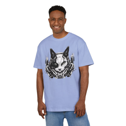 Cyber Cat Graphic Tee - Unisex Oversized T-Shirt, Cool Streetwear, Gift for Cat Lovers, Futuristic Design, Casual Everyday Wear