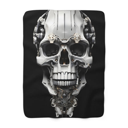 Sherpa Fleece Blanket with Futuristic Cyber Skull Design