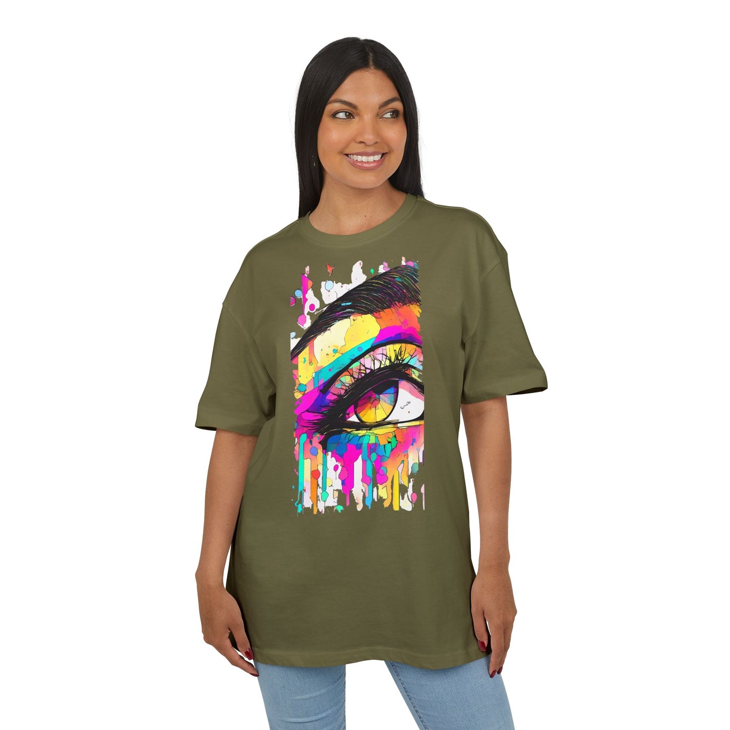 Vibrant Eye Art Oversized Tee, Unisex Heavy Tee for Creative Souls, Art Lovers Gift, Colorful Graphic Shirt, Festival Attire
