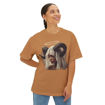 Mystical Ram Graphic Tee, Unisex Oversized Boxy Tee, Statement T-Shirt, Boho Chic Shirt, Art-Inspired Fashion, Comfortable Everyday Wear