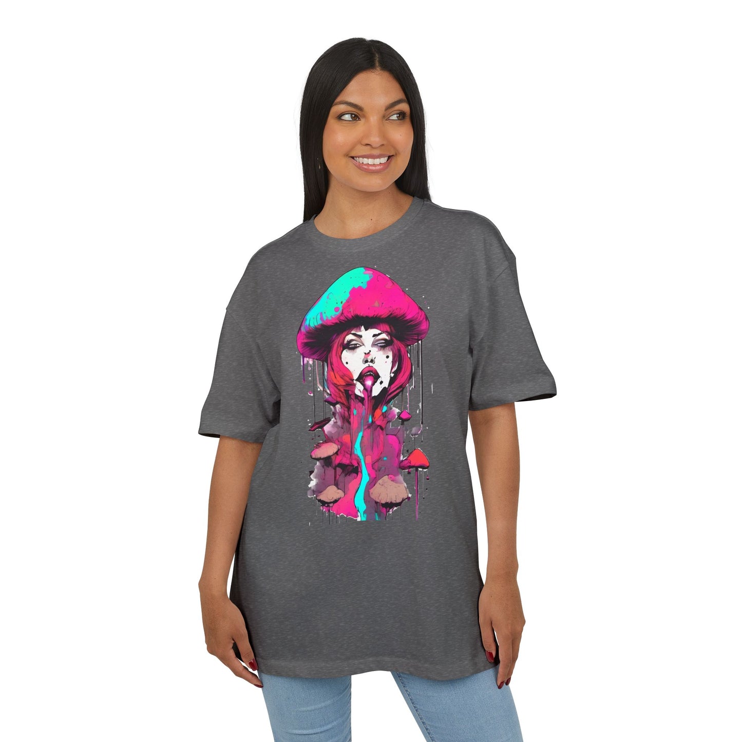 Vibrant Mushroom Art Unisex Heavy Oversize Tee, Funky T-Shirt, Artistic Casual Wear, Gift for Art Lovers, Unique Streetwear