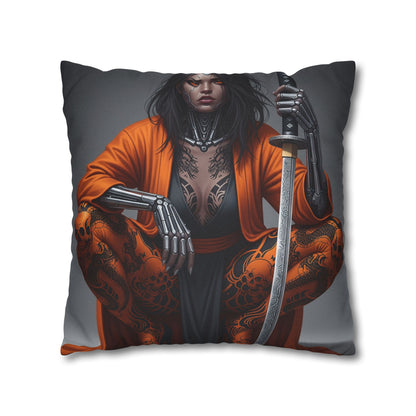 Fierce Warrior Design Pillowcase, Unique Home Decor, Boho Accent Pillow, Anime Art, Gift for Her, Cosplay Lovers