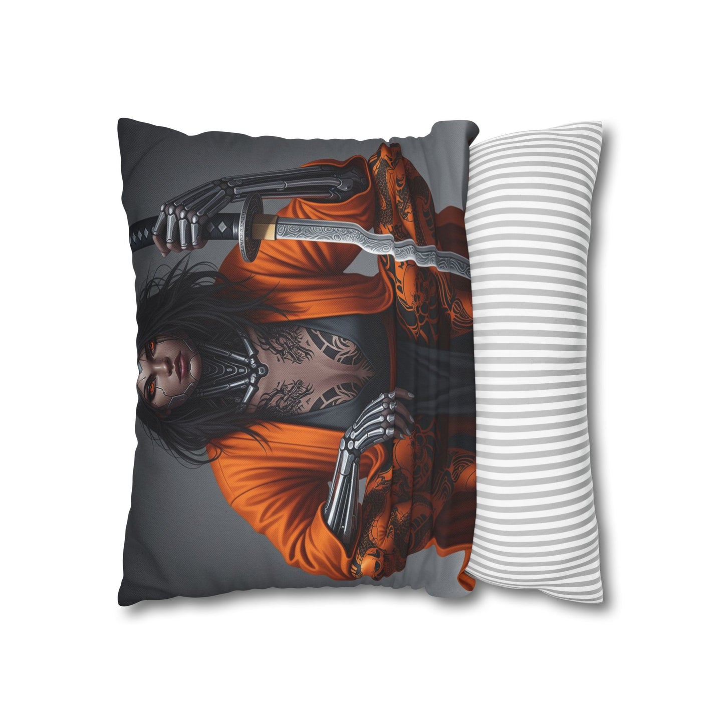 Fierce Warrior Design Pillowcase, Unique Home Decor, Boho Accent Pillow, Anime Art, Gift for Her, Cosplay Lovers