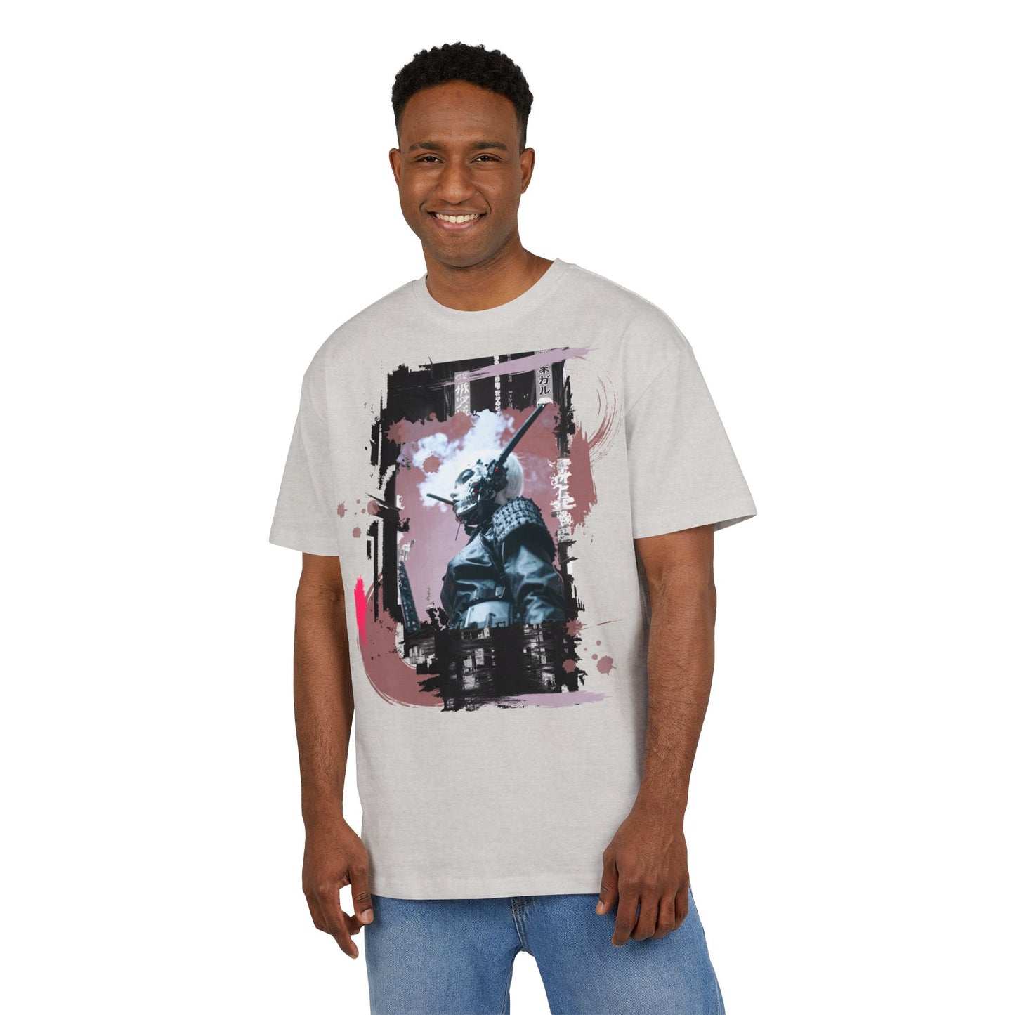 Unisex Heavy Oversize Tee featuring Samurai Art, Streetwear Graphic Tee, Gift for Him/Her, Casual Wear, Anime Inspired Fashion