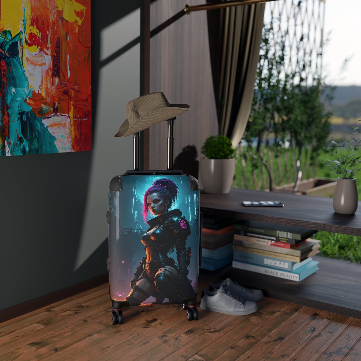 Futuristic Graphic Suitcase, Travel Luggage for Adventurers, Cyberpunk Style Carry-On, Unique Gift for Travelers, Stylish Vacation Bag
