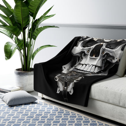 Sherpa Fleece Blanket with Futuristic Cyber Skull Design