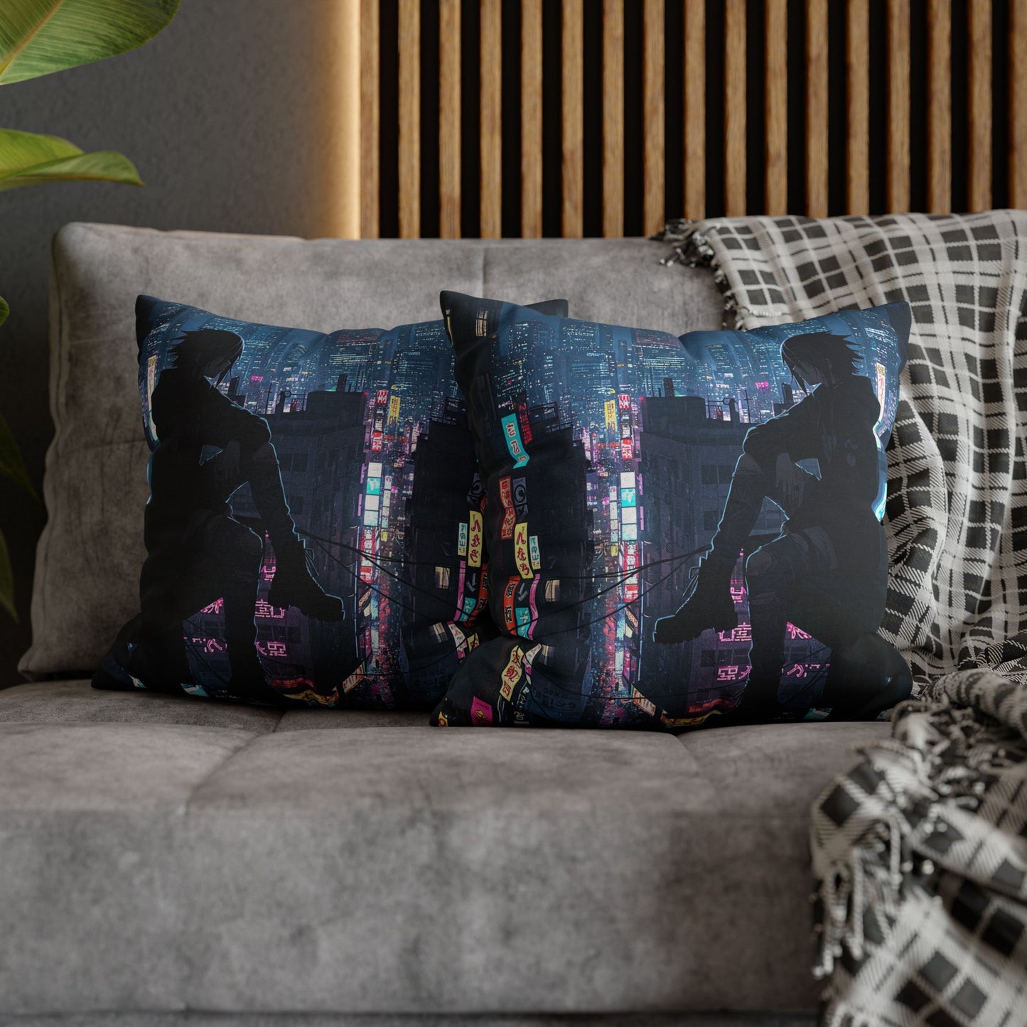 Anime-Inspired Urban Pillowcase, Cozy Home Decor, Nerdy Gift, Bedroom Accent, Cyberpunk Decor, Manga Lover Gift